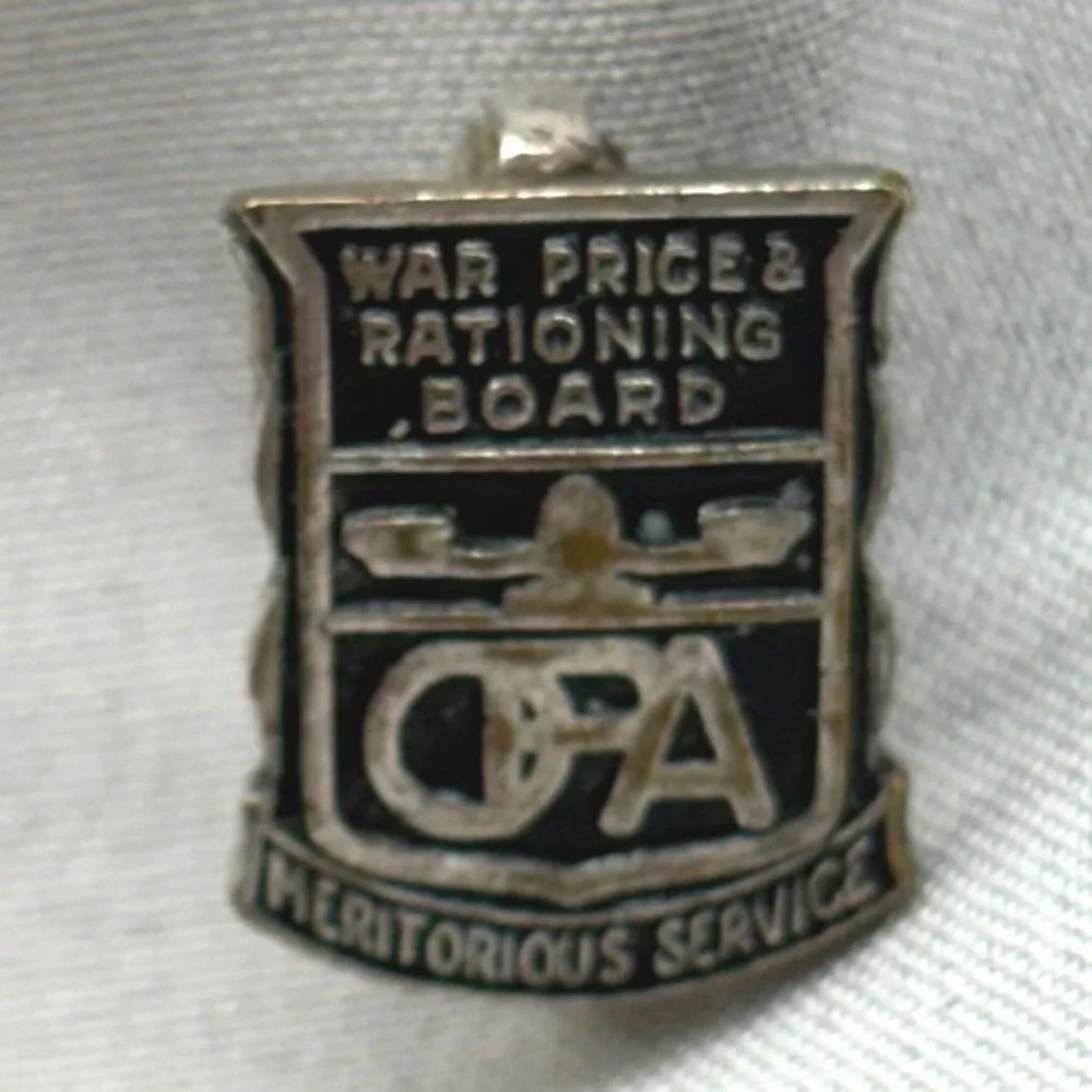 OPA War Price & Rationing Board Pin Unisex OS Silver Tone Black Fair WWII Merit